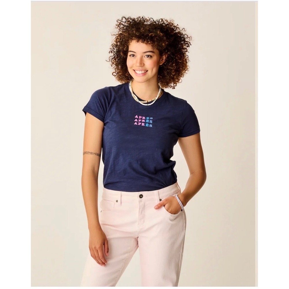 Carve Designs Cassidy Graphic Tee Navy Apres Organic Cotton Slub Size Small